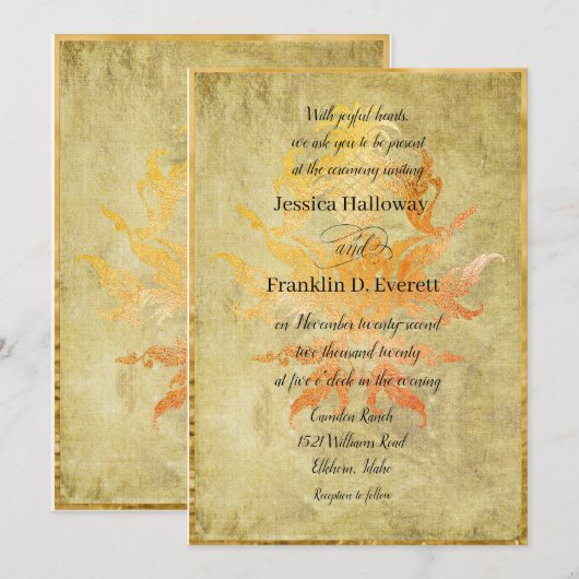 Golden Autumn Pineapple Damask met Linen Kaart (Voorkant / Achterkant)