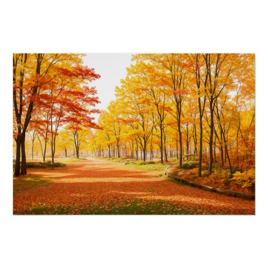 Golden Autumn Tree-lined Path Poster (Voorkant)