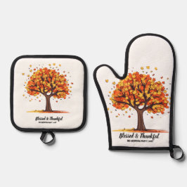 Golden Autumn Trees Happy Thanksgiving Greeting Ovenwant & Pannenlap Set