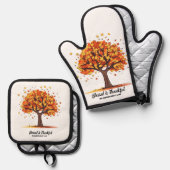 Golden Autumn Trees Happy Thanksgiving Greeting Ovenwant & Pannenlap Set (Voorkant / Achterkant)