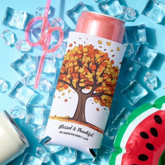 Golden Autumn Trees Happy Thanksgiving Greeting Seltzer Blikjeskoeler (Insitu Zomer)