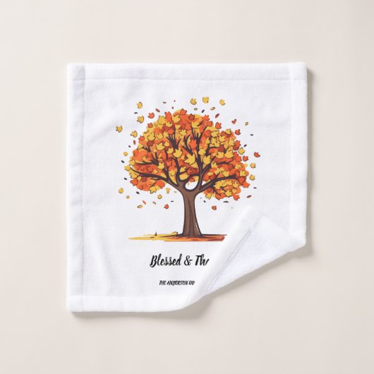 Golden Autumn Trees Happy Thanksgiving Greeting Washandje (Wasdoekje)