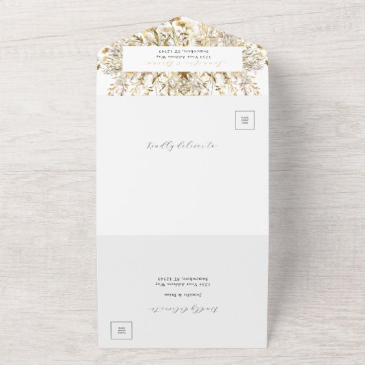 Golden Autumn Waterverf Wildflower Herfst Bruiloft All In One Uitnodiging (Buitenkant)