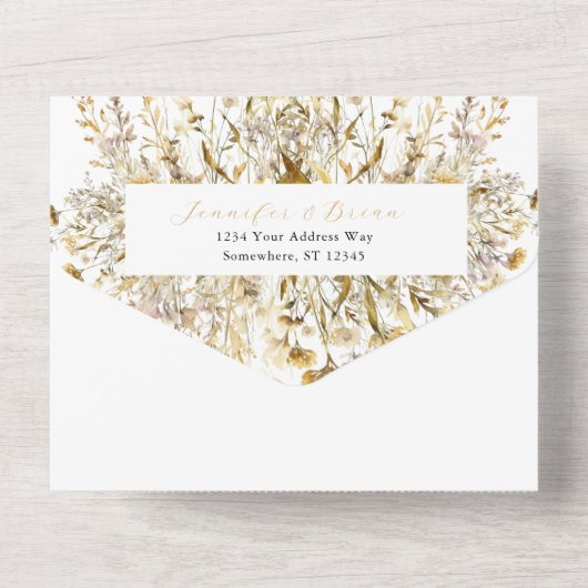 Golden Autumn Waterverf Wildflower Herfst Bruiloft All In One Uitnodiging (Achterkant)