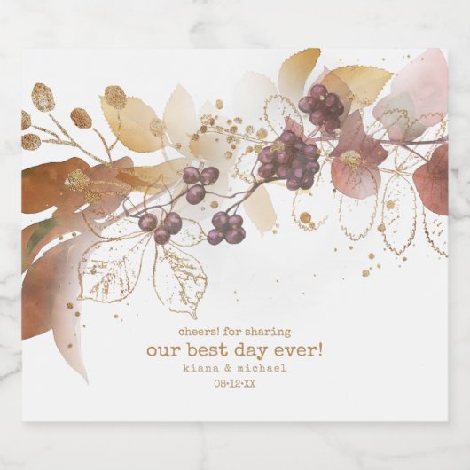 Golden Autumn Wedding Berries ID655 Sparkling Wijnetiket (Enkel label)