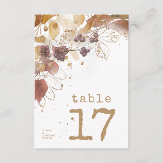 Golden Autumn Wedding Berries Table Number ID655 Kaart (Voorkant)
