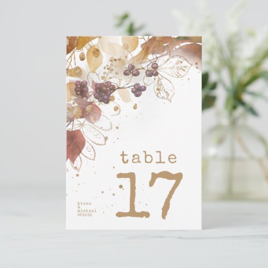 Golden Autumn Wedding Berries Table Number ID655 Kaart (Staand voorkant)