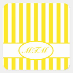 Golden Autumnal Stripes met monogram Vierkante Sticker