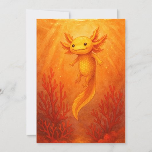 Golden Axolotl in Coral Reef Birthday Kaart (Achterkant)