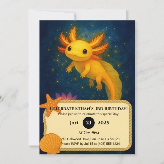 Golden Axolotl Over Lotus Pond Birthday  Kaart (Voorkant)