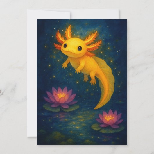 Golden Axolotl Over Lotus Pond Birthday  Kaart (Achterkant)