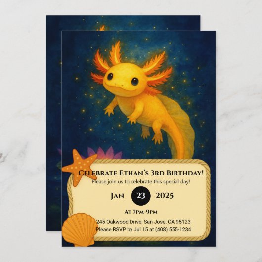 Golden Axolotl Over Lotus Pond Birthday Kaart (Voorkant / Achterkant)