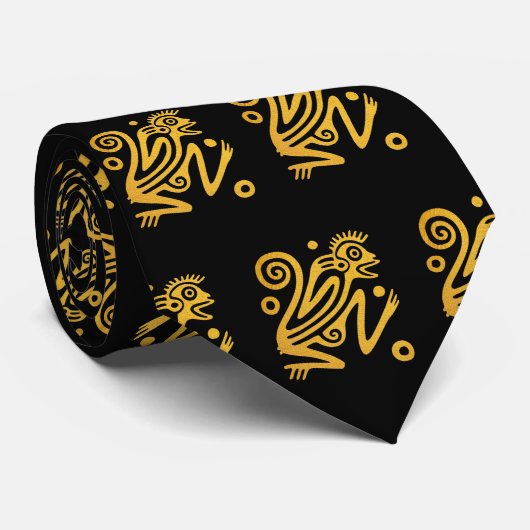 Golden Aztec Monkey op zwart Stropdas (Opgerold)