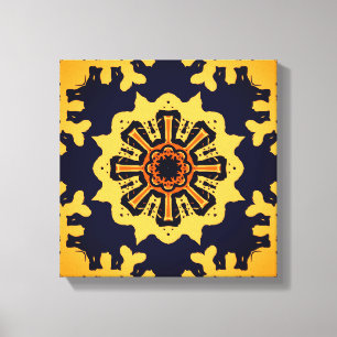 Golden Aztec Sun Abstract Navy Blue Home Wall Art Canvas Afdruk