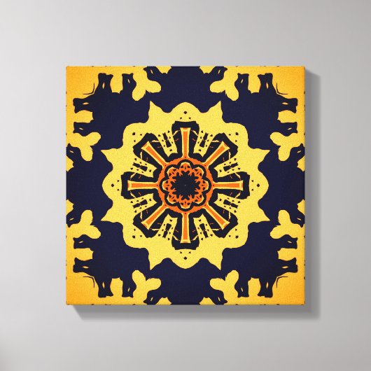 Golden Aztec Sun Abstract Navy Blue Home Wall Art Canvas Afdruk (Voorkant)
