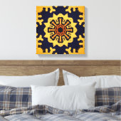 Golden Aztec Sun Abstract Navy Blue Home Wall Art Canvas Afdruk (Insitu (Slaapkamer))