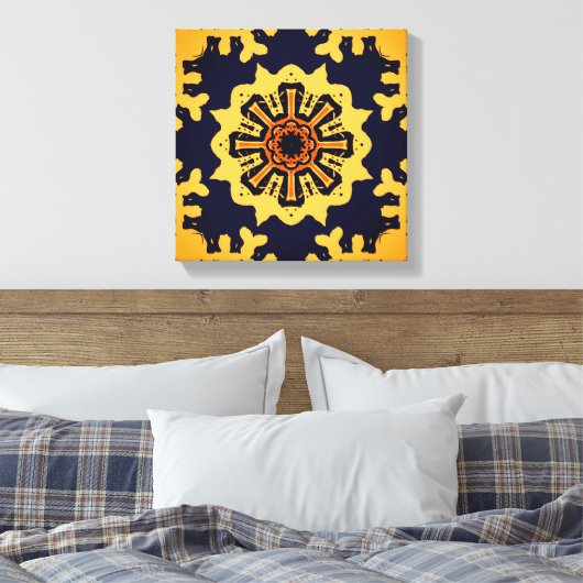 Golden Aztec Sun Abstract Navy Blue Home Wall Art Canvas Afdruk (Insitu (Slaapkamer))