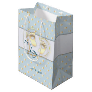 Golden Baby Boy Footprint and Hearts Baby shower Medium Cadeauzakje