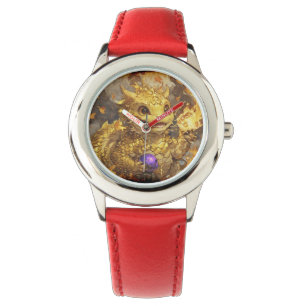 Golden Baby Dragon en vlammen Horloge