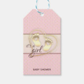 Golden Baby Girl Footprint and Hearts Baby shower Cadeaulabel (Voorkant)