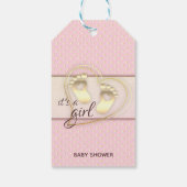 Golden Baby Girl Footprint and Hearts Baby shower Cadeaulabel (Achterkant)