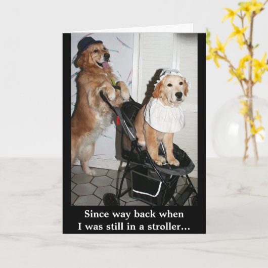 Golden Baby in kinderwagen voor Vaderdag Kaart (Gele Bloem)