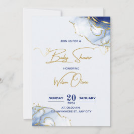 Golden baby shower Invitation Blue Feestdagenkaart