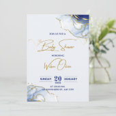 Golden baby shower Invitation Blue Feestdagenkaart (Staand voorkant)