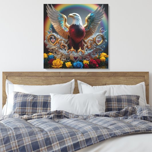 Golden Bald Eagle 3D digitaal meesterwerk van AJZ Canvas Afdruk (Insitu (Slaapkamer))