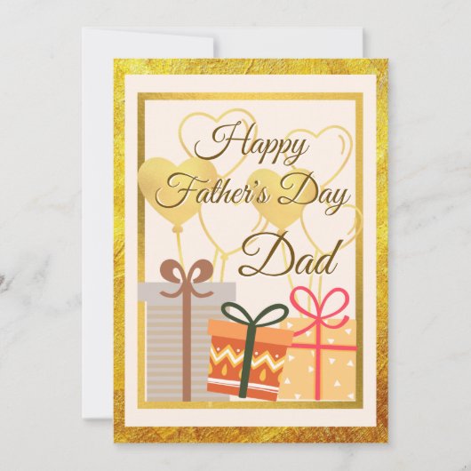 Golden ballonnen en cadeautjes voor vaders dagflat kaart (Voorkant)