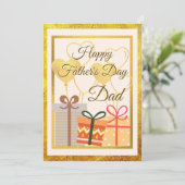 Golden ballonnen en cadeautjes voor vaders dagflat kaart (Staand voorkant)