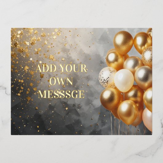Golden Balloon Themd Folie Holiday Post Kaart (Voorkant)