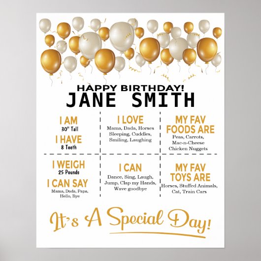Golden Balloons 16x20 Sjabloon Birthday Poster (Voorkant)