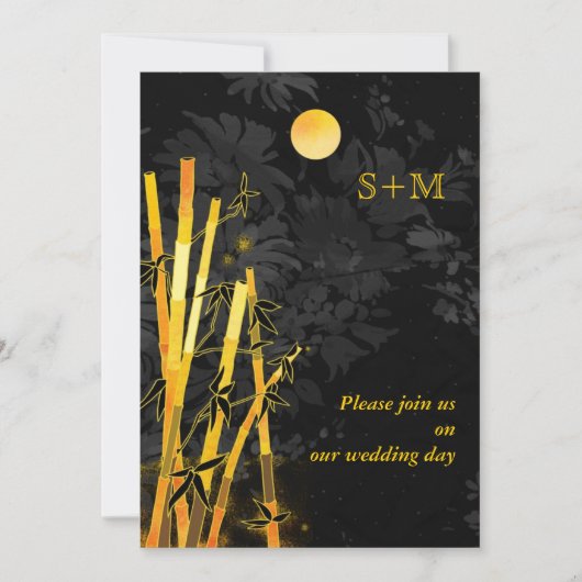 Golden Bamboe Monogram Wedding Invites Kaart (Voorkant)