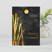 Golden Bamboe Monogram Wedding Invites Kaart (Staand voorkant)
