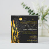 Golden Bamboo Black & Gold Wedding Invitations Kaart (Staand voorkant)