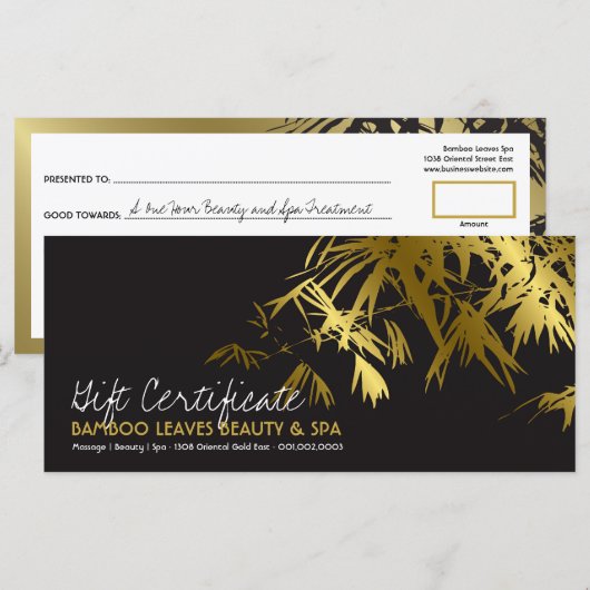 Golden Bamboo laat Zen Spa Cadeaucertificaat (Voorkant / Achterkant)