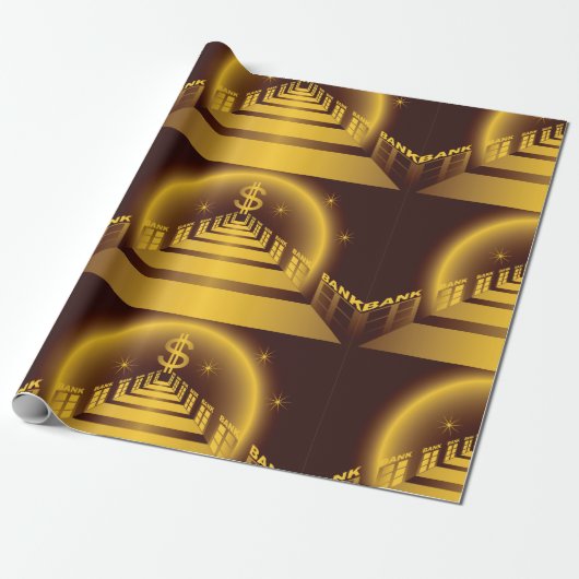Golden Bank Corridor Glowing Dollar Finance Cadeaupapier (Uitgerold)