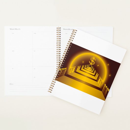 Golden Bank Corridor Glowing Dollar Finance Planner