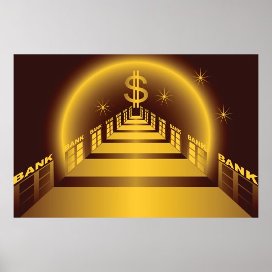 Golden Bank Corridor Glowing Dollar Finance Poster (Voorkant)