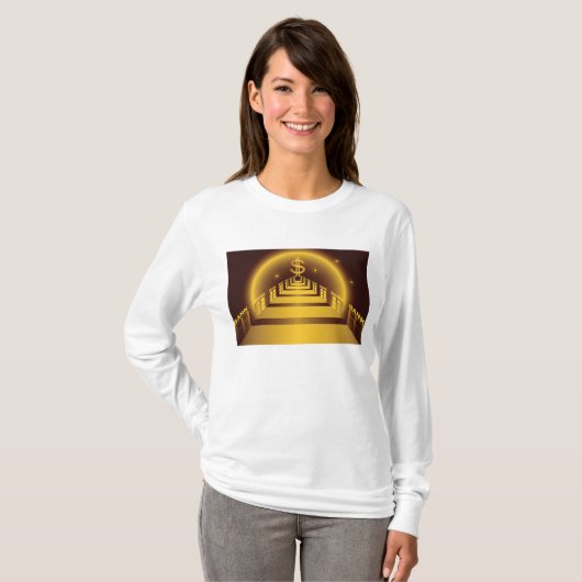Golden Bank Corridor Glowing Dollar Finance T-shirt (Voorkant volledig)