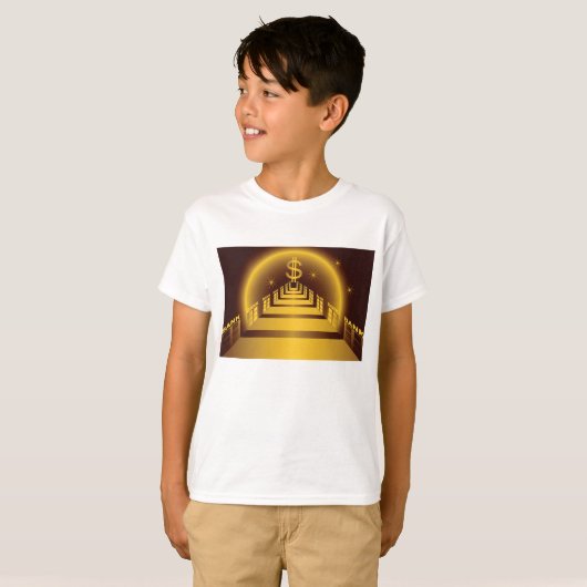 Golden Bank Corridor Glowing Dollar Finance T-shirt (Voorkant volledig)