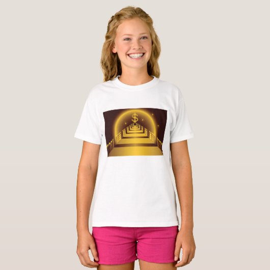 Golden Bank Corridor Glowing Dollar Finance T-shirt (Voorkant volledig)