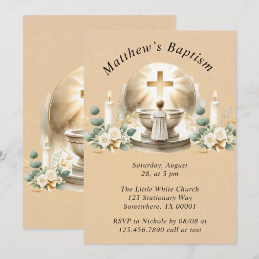 Golden Baptismal Baby Boy doopsel doop Kaart (Voorkant / Achterkant)