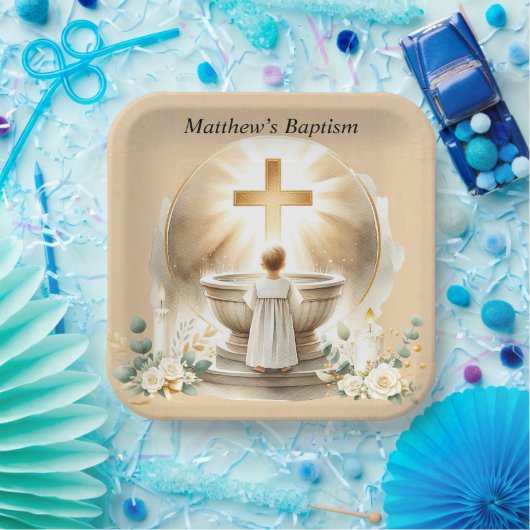 Golden Baptismal Baby Boy doopsel doop Papieren Bordje (Feest)