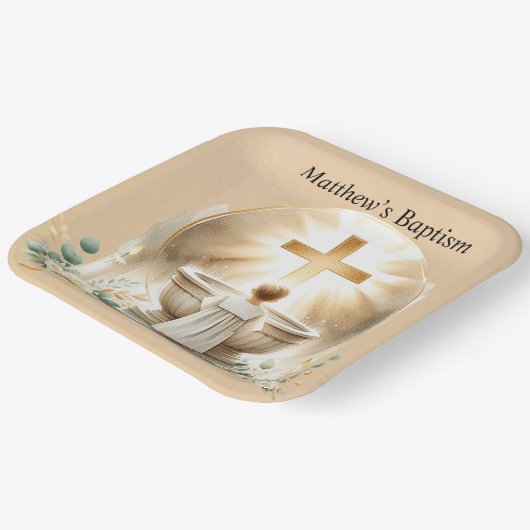 Golden Baptismal Baby Boy doopsel doop Papieren Bordje (Gebogen)