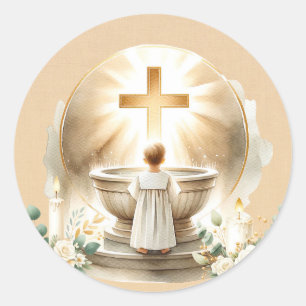 Golden Baptismal Baby Boy doopsel doop Ronde Sticker