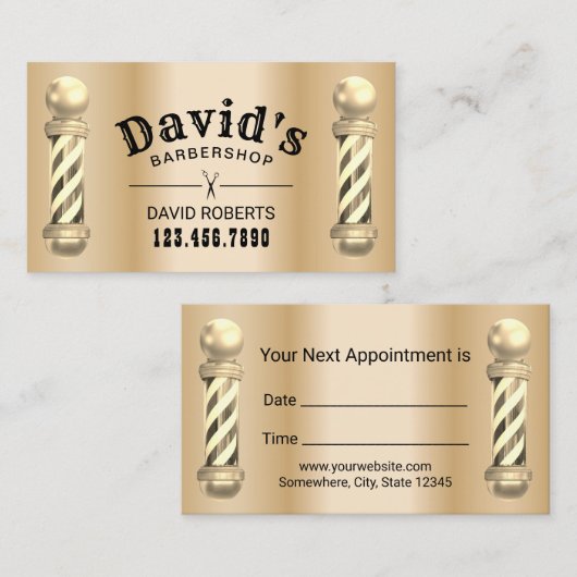 Golden Barber Barbershop Hair Stylist Benoeming Afsprakenkaartje (Voorkant / Achterkant)