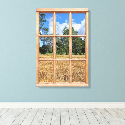 Golden Barley Field 3D Effect Uitzicht Afbeelding Canvas Afdruk (Insitu (Houten vloer))