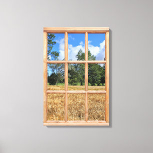 Golden Barley Field 3D Effect Uitzicht Afbeelding Canvas Afdruk